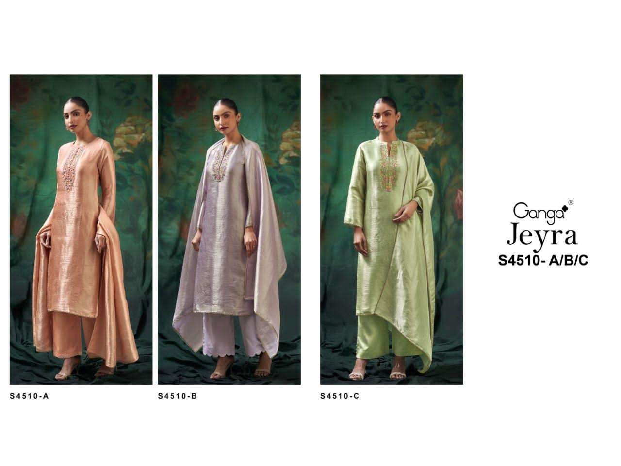 Ganga Fashion Jeyra 4510 Pure Bemberg Silk Embroidered Dress Material