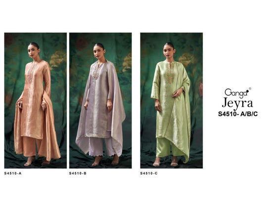 Ganga Fashion Jeyra 4510 Pure Bemberg Silk Embroidered Dress Material