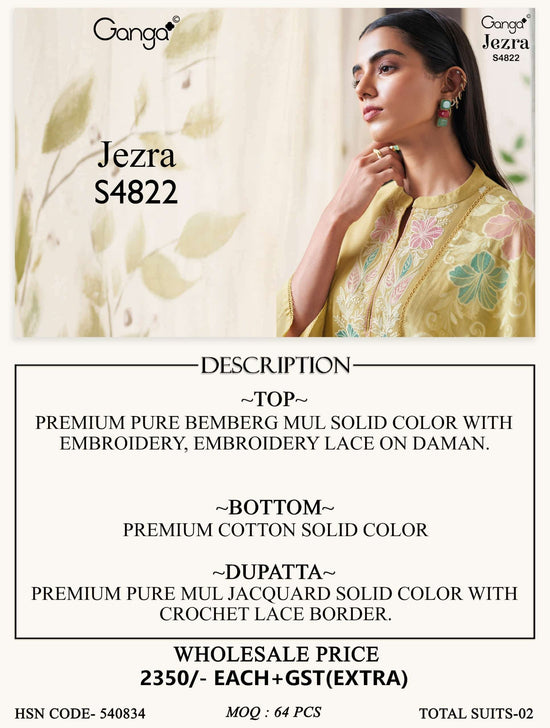 Ganga Fashion Jezra 4822 Bemberg Mul Dress Material