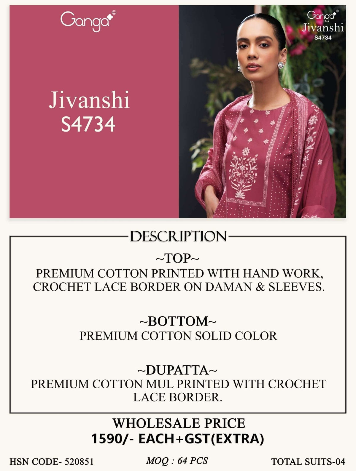 Ganga Fashion Jivanshi 4734 Premium Cotton Dress Material - Amrah Wholesale