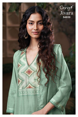 Ganga Fashion Jivara 4839 Pure Viscose Woven Silk Jacquard Designer Dress Material - Amrah Wholesale