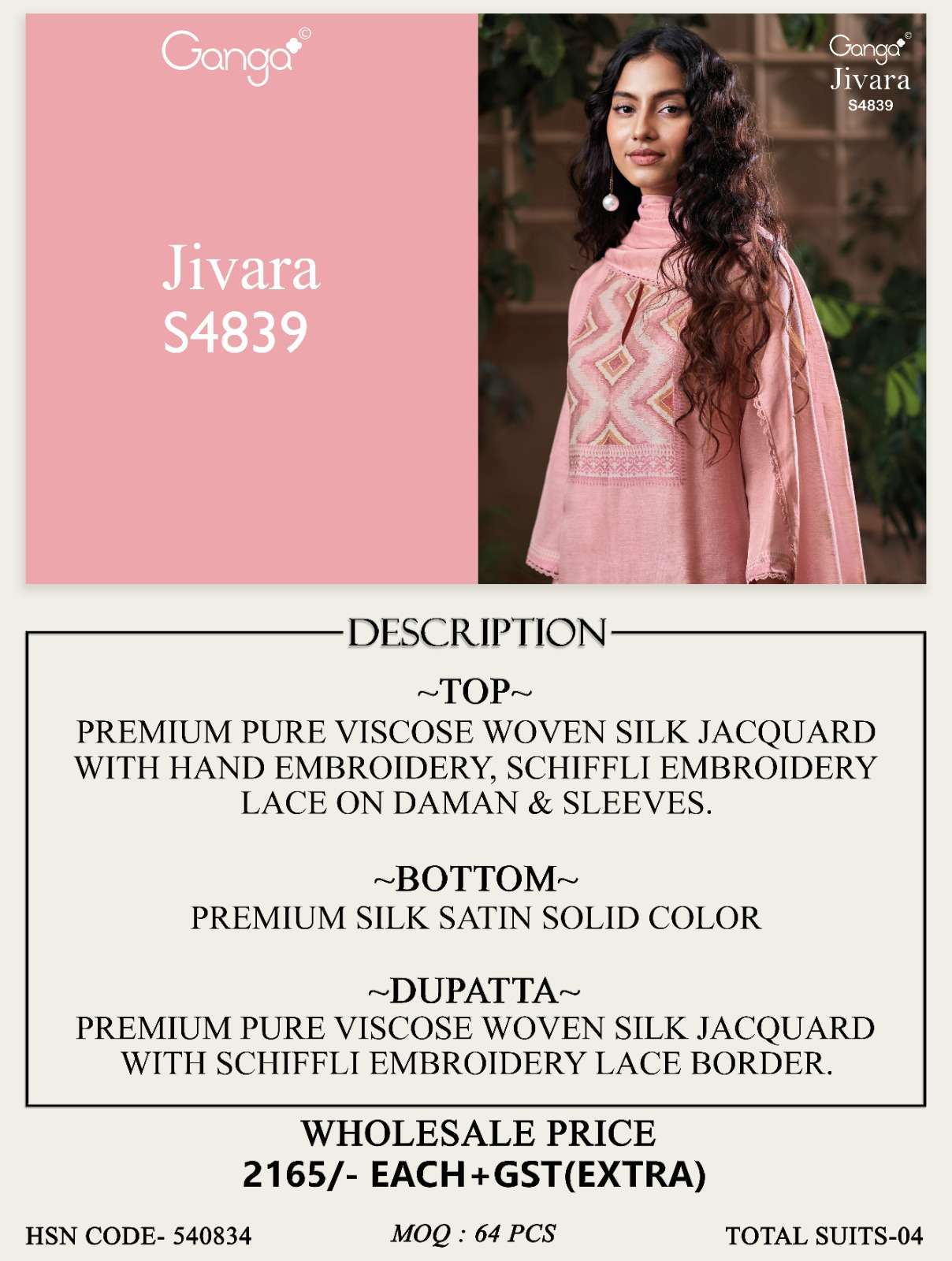 Ganga Fashion Jivara 4839 Pure Viscose Woven Silk Jacquard Designer Dress Material