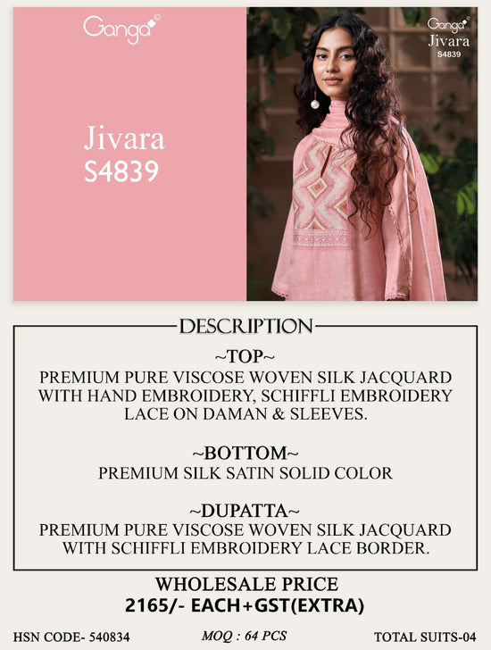 Ganga Fashion Jivara 4839 Pure Viscose Woven Silk Jacquard Designer Dress Material