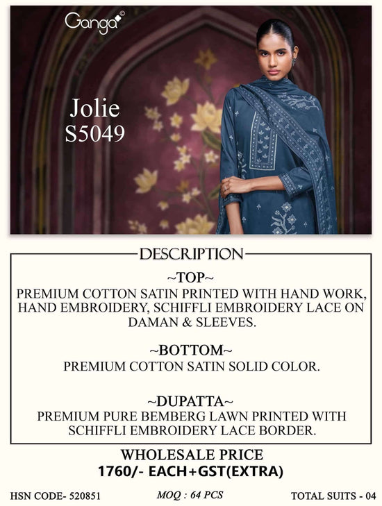 Ganga Fashion Joile 5049 Cotton Satin Dress Material - Amrah Wholesale