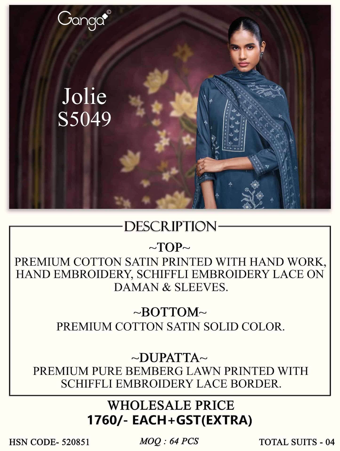 Ganga Fashion Joile 5049 Cotton Satin Dress Material