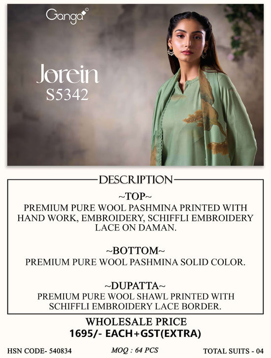 Ganga Fashion Jorein 5342 Pure Wool Pashmina Dress Material
