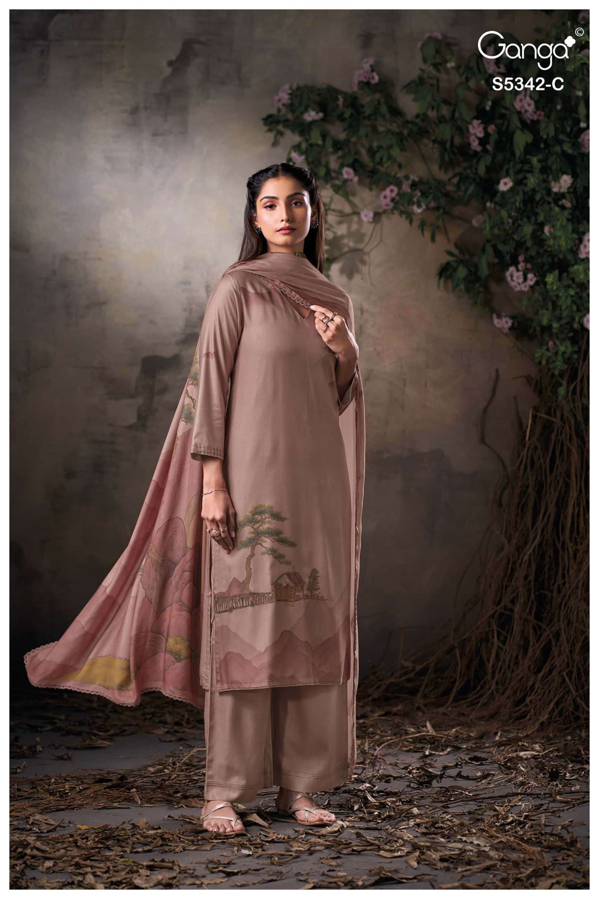 Ganga Fashion Jorein 5342 Pure Wool Pashmina Dress Material