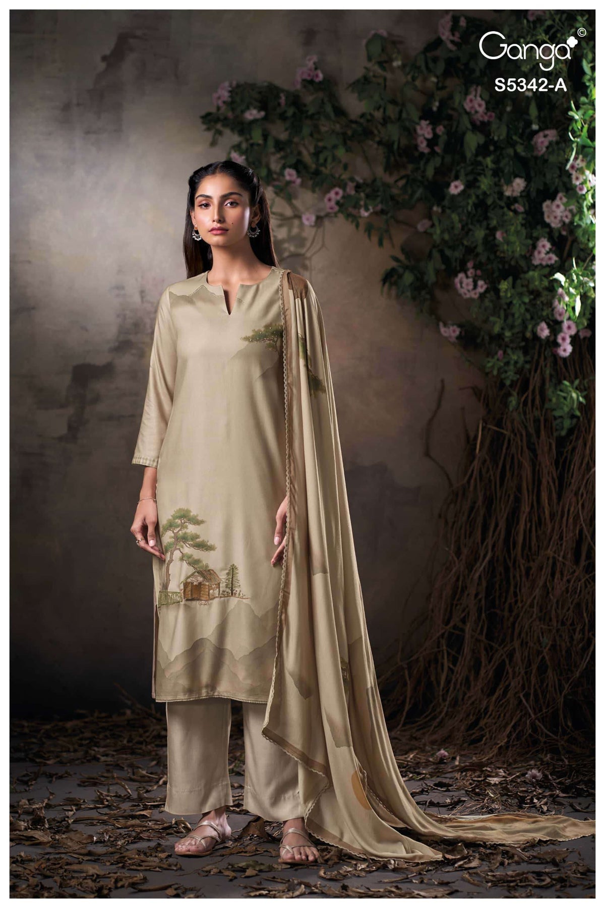 Ganga Fashion Jorein 5342 Pure Wool Pashmina Dress Material