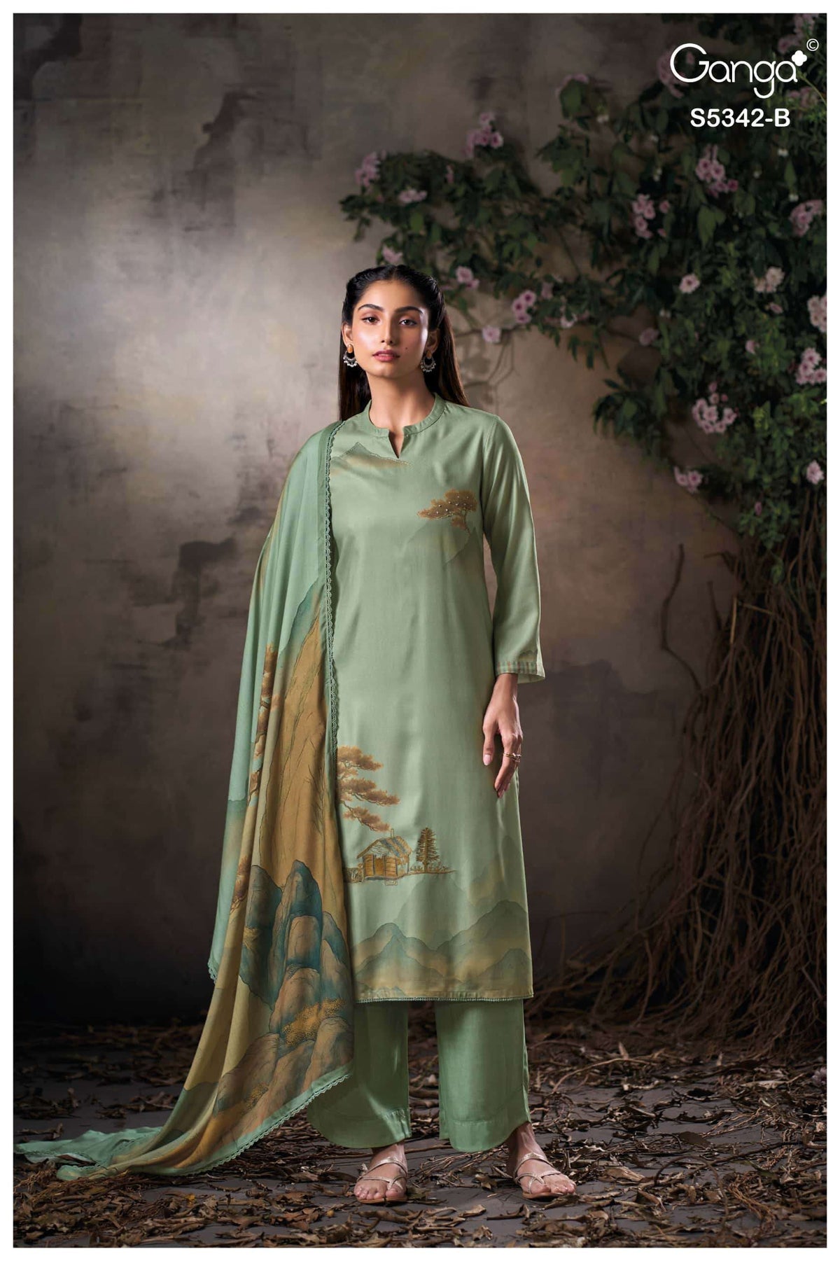 Ganga Fashion Jorein 5342 Pure Wool Pashmina Dress Material