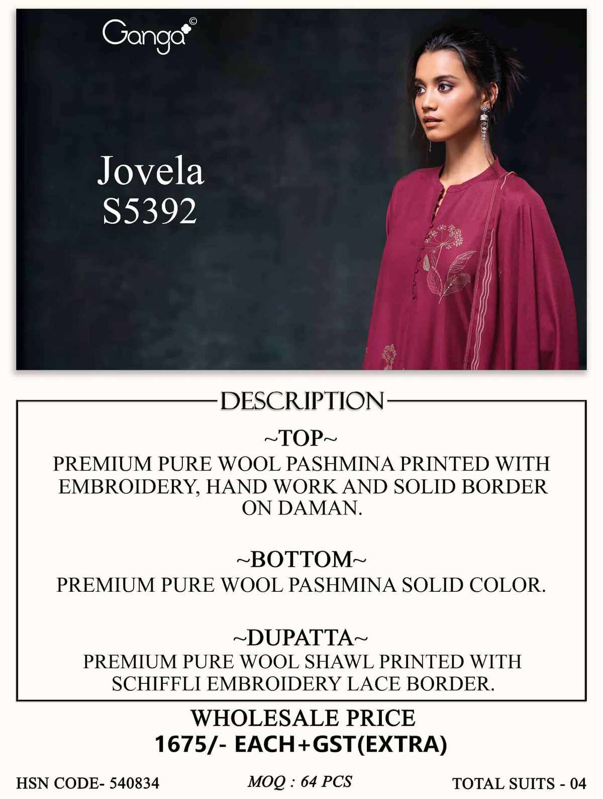 Ganga Fashion Jovela 5392 Pure Wool Pashmina Winter Suit