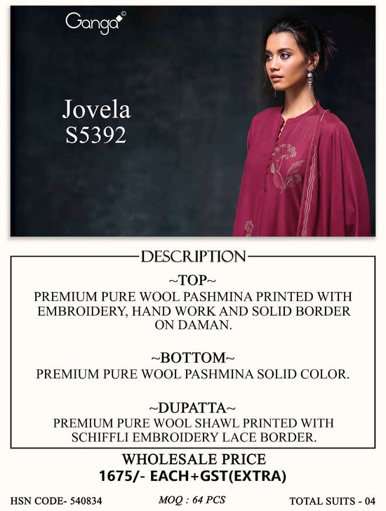 Ganga Fashion Jovela 5392 Pure Wool Pashmina Winter Suit
