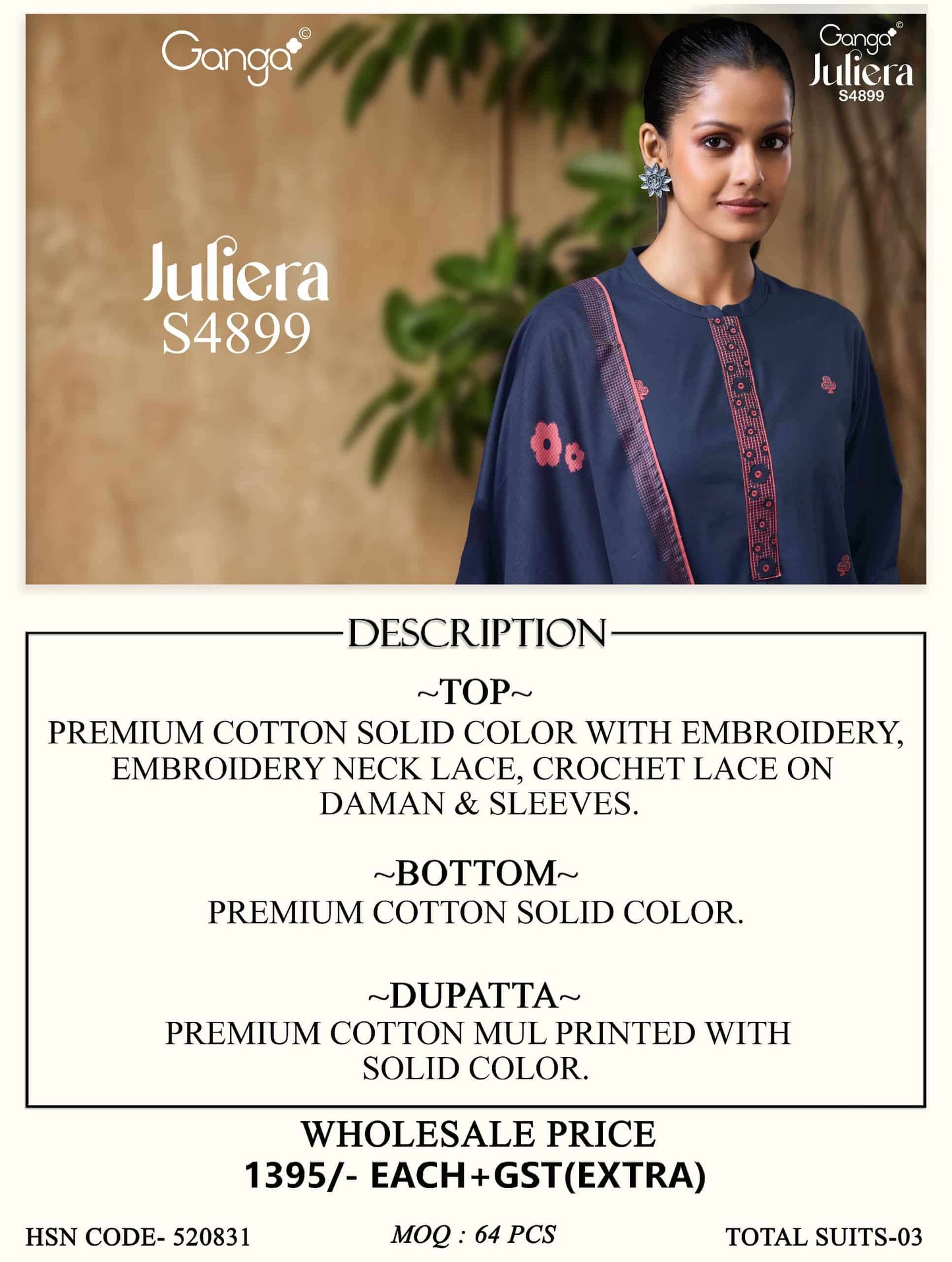 Ganga Fashion Juliera 4899 Premium Cotton Dress Material