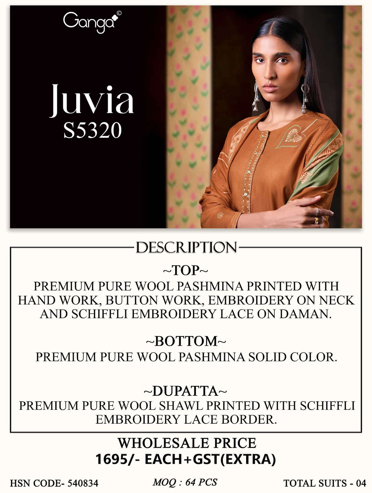Ganga Fashion Juvia 5320 Premium Wool Pashmina Dress Material