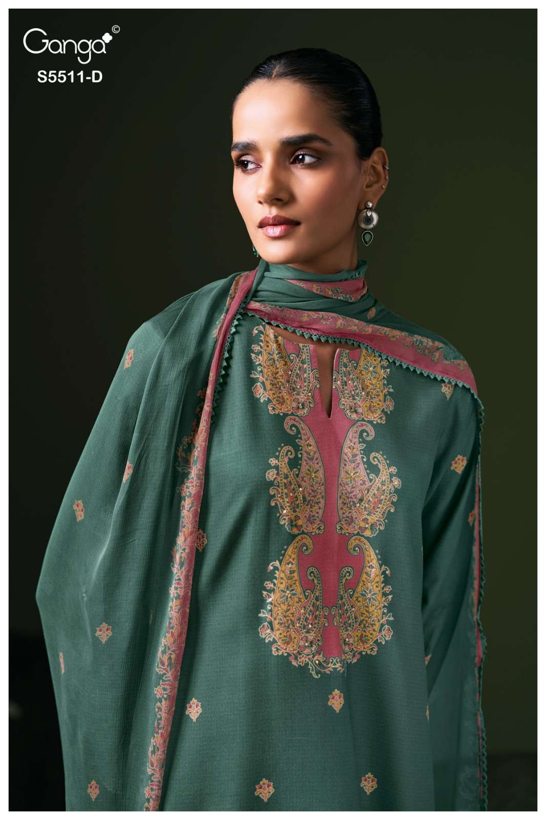 Ganga Fashion Kaaslir Pure Wool Pashmina Printed Handwork Unstitched Dress Material