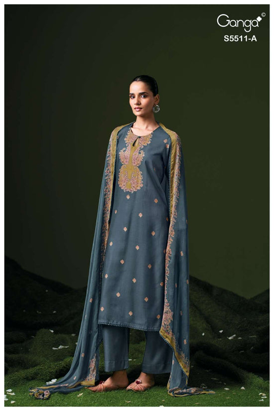 Ganga Fashion Kaaslir Pure Wool Pashmina Printed Handwork Unstitched Dress Material