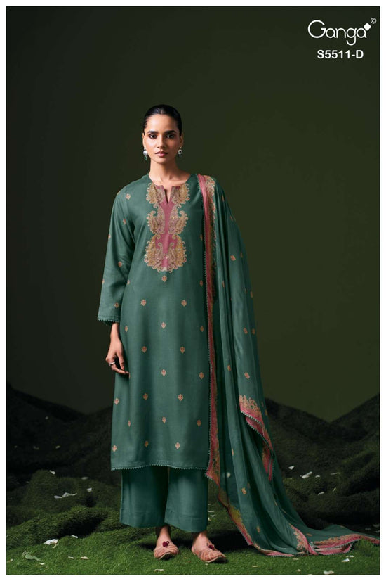 Ganga Fashion Kaaslir Pure Wool Pashmina Printed Handwork Unstitched Dress Material