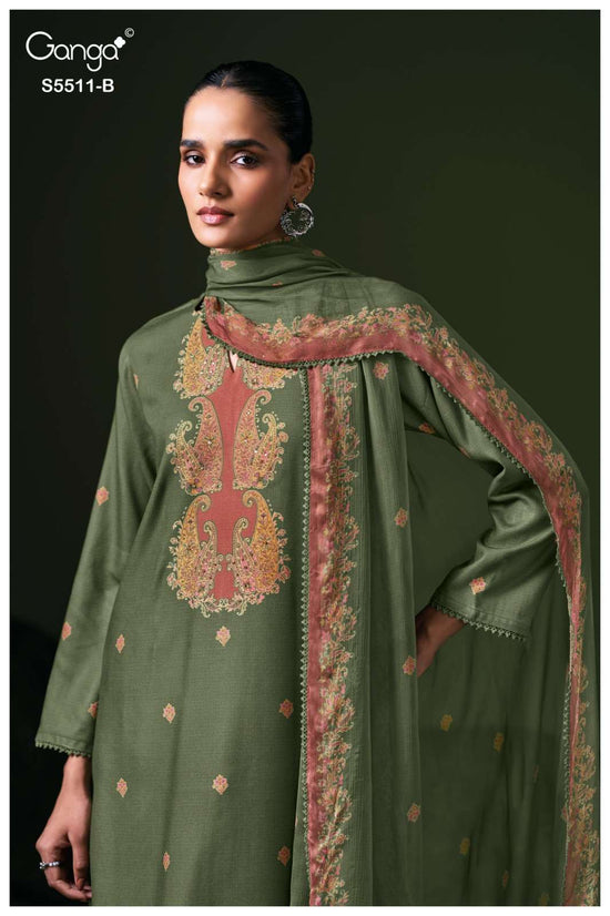 Ganga Fashion Kaaslir Pure Wool Pashmina Printed Handwork Unstitched Dress Material