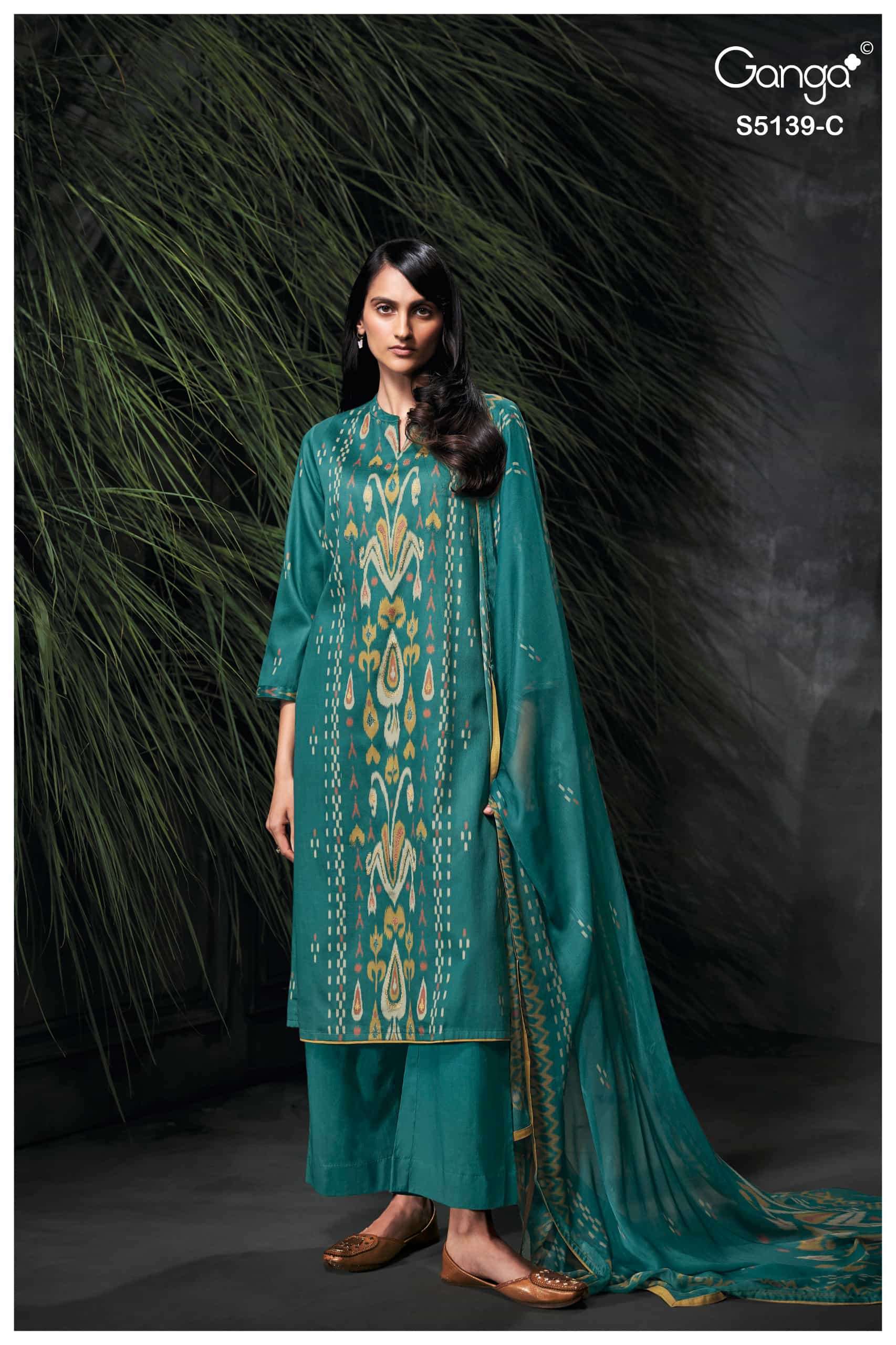 Ganga Fashion Kaelia 5139 Premium Cotton Satin Hand Embroidery Salwar Suit