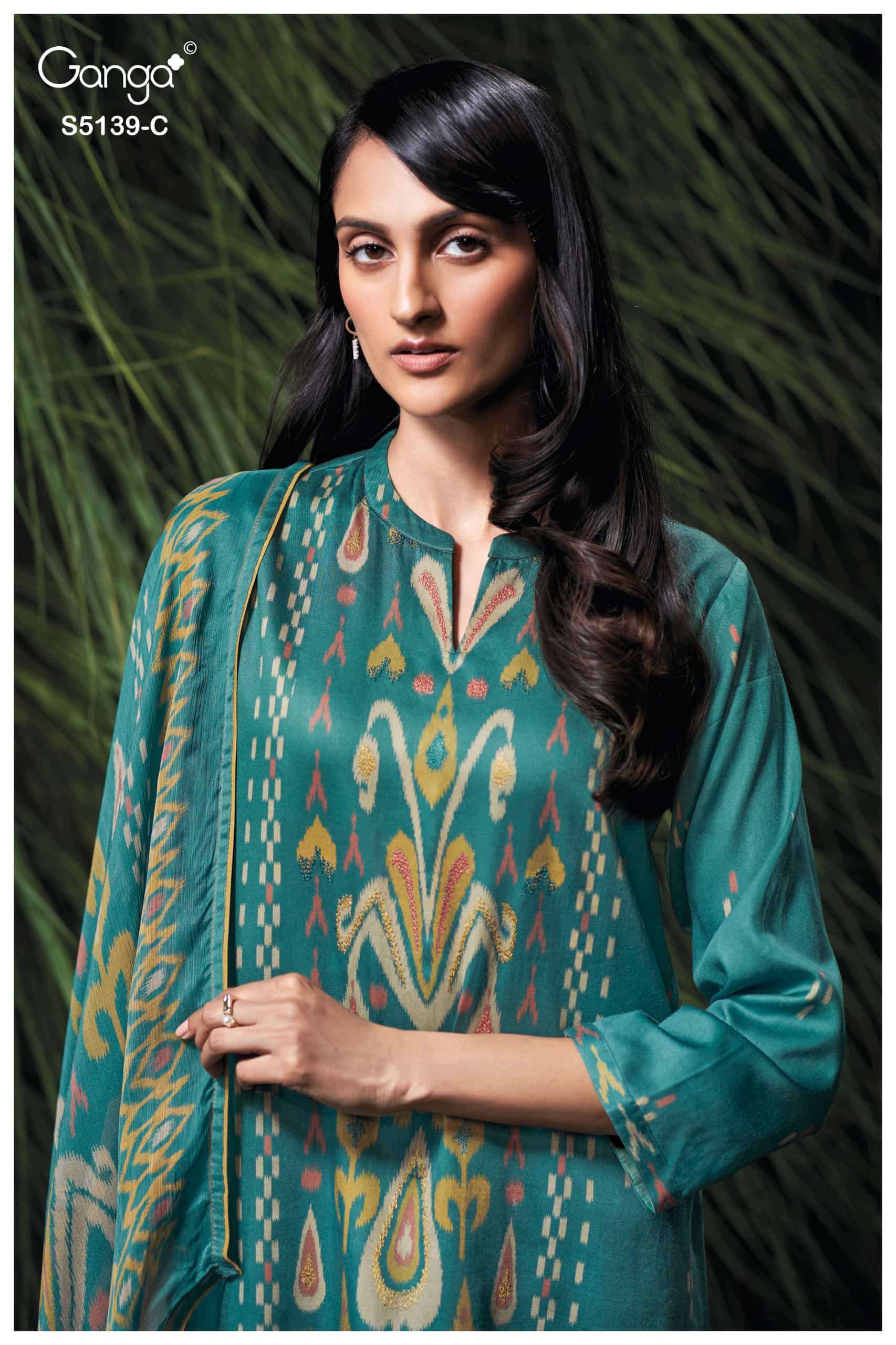 Ganga Fashion Kaelia 5139 Premium Cotton Satin Hand Embroidery Salwar Suit