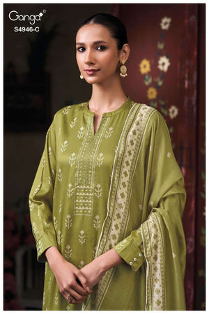 Ganga Fashion Kairisha 4946 Premium Cotton Satin Dress Material Wholesale Catalogue