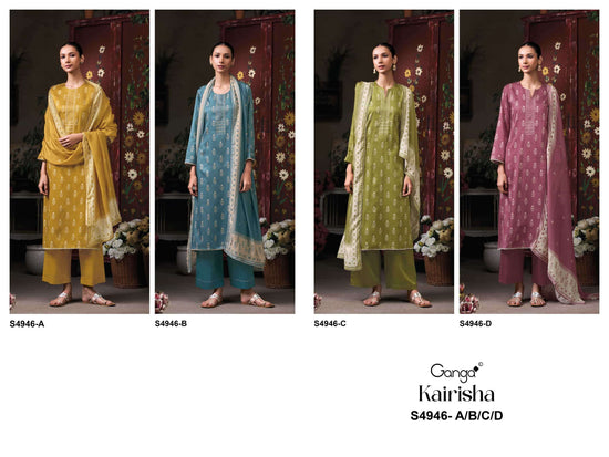 Ganga Fashion Kairisha 4946 Premium Cotton Satin Dress Material Wholesale Catalogue