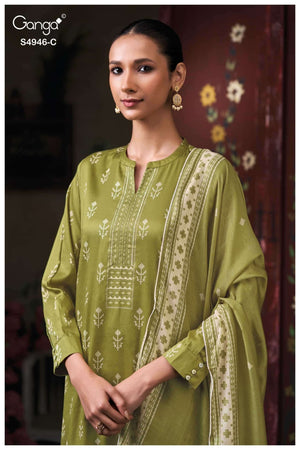 Ganga Fashion Kairisha 4946 Premium Cotton Satin Dress Material Wholesale Catalogue - Amrah Wholesale