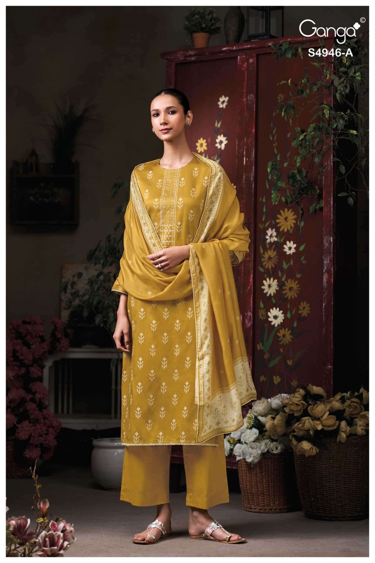 Ganga Fashion Kairisha 4946 Premium Cotton Satin Dress Material Wholesale Catalogue - Amrah Wholesale