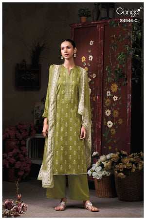 Ganga Fashion Kairisha 4946 Premium Cotton Satin Dress Material Wholesale Catalogue - Amrah Wholesale