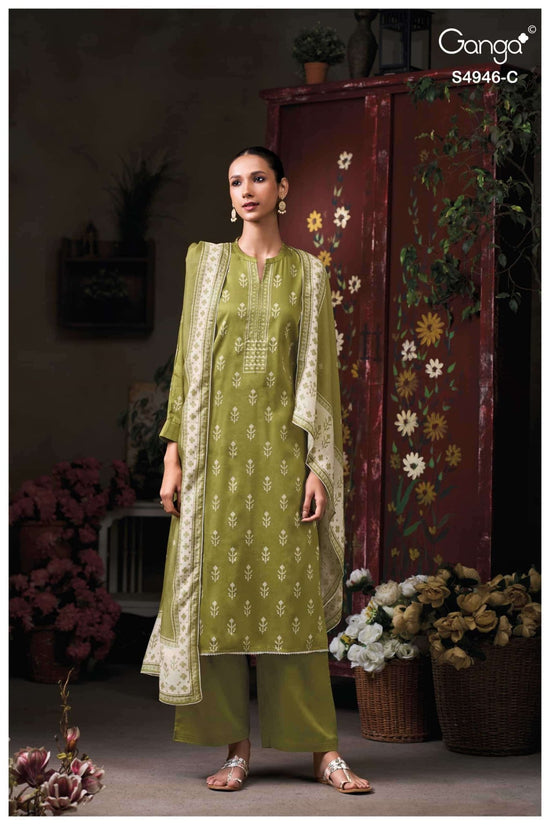 Ganga Fashion Kairisha 4946 Premium Cotton Satin Dress Material Wholesale Catalogue - Amrah Wholesale