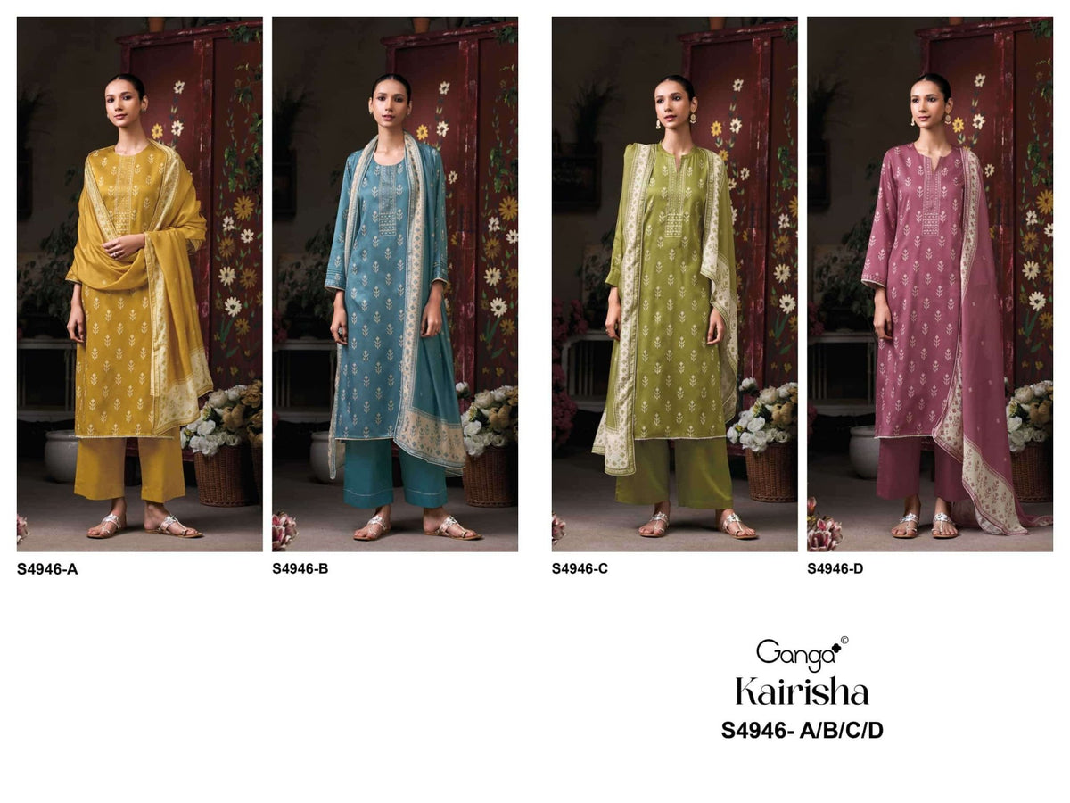 Ganga Fashion Kairisha 4946 Premium Cotton Satin Dress Material Wholesale Catalogue - Amrah Wholesale