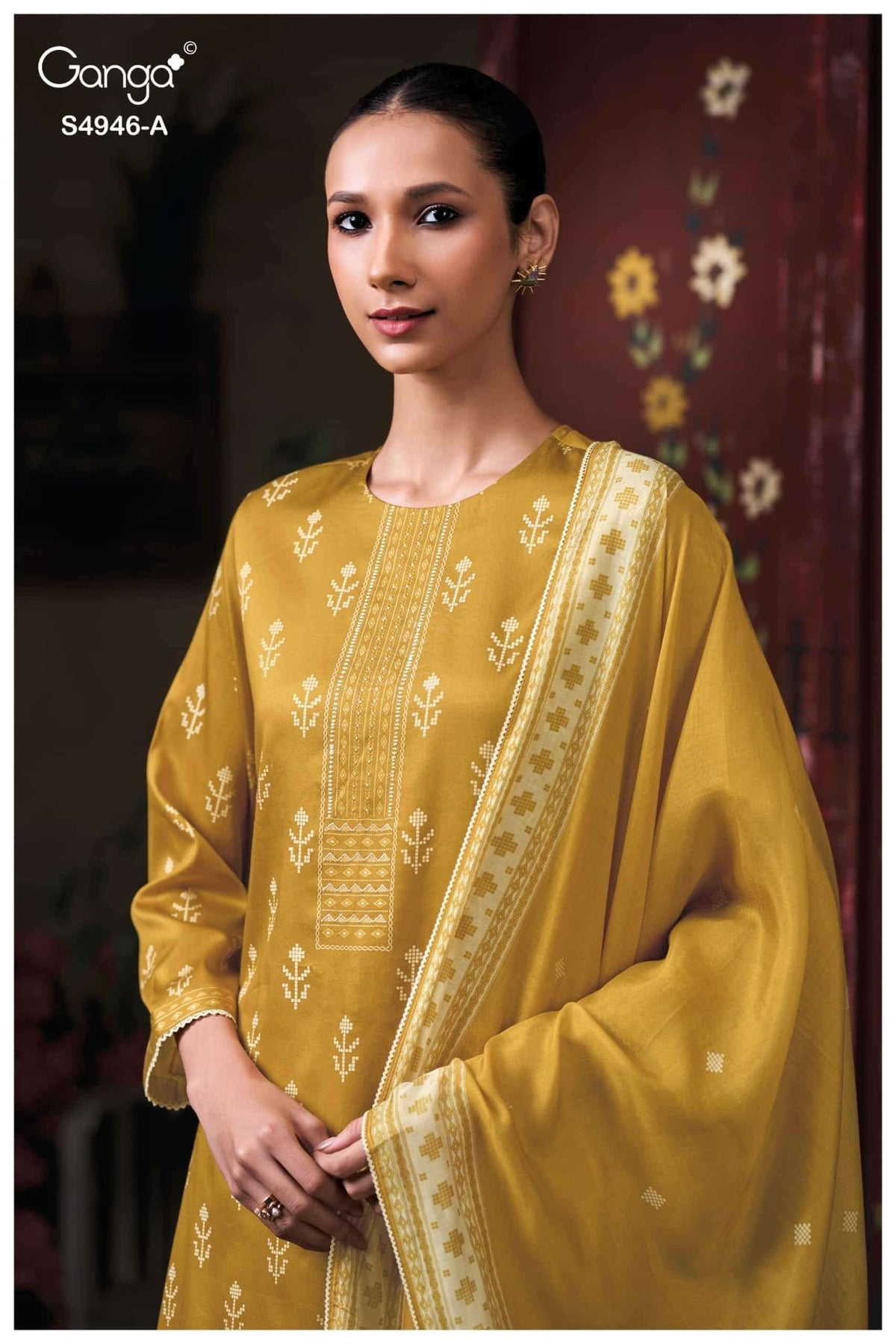 Ganga Fashion Kairisha 4946 Premium Cotton Satin Dress Material Wholesale Catalogue - Amrah Wholesale