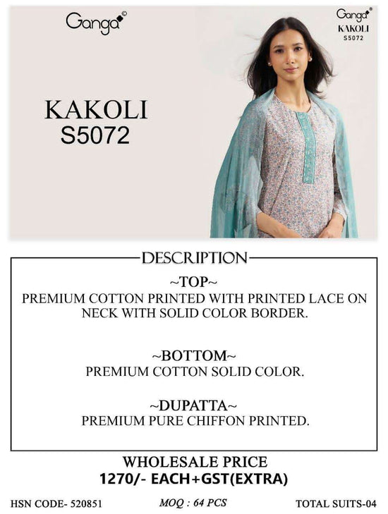 Ganga Fashion Kakoli 5072 Cotton Printed Dress Material - Amrah Wholesale