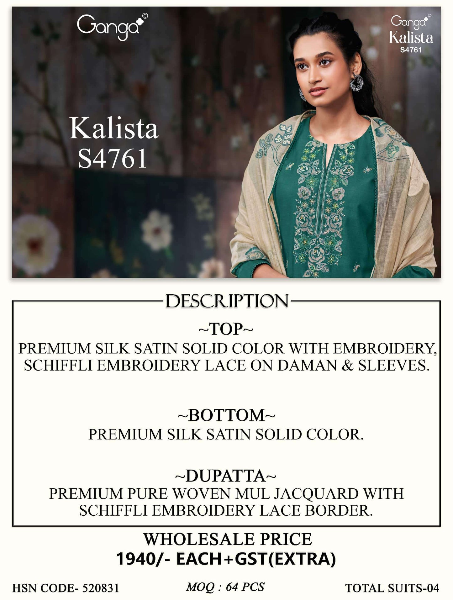 Ganga Fashion Kalista 4761 Premium Satin Silk Dress Material
