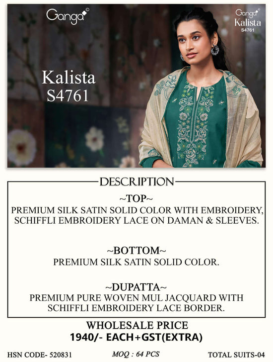 Ganga Fashion Kalista 4761 Premium Satin Silk Dress Material