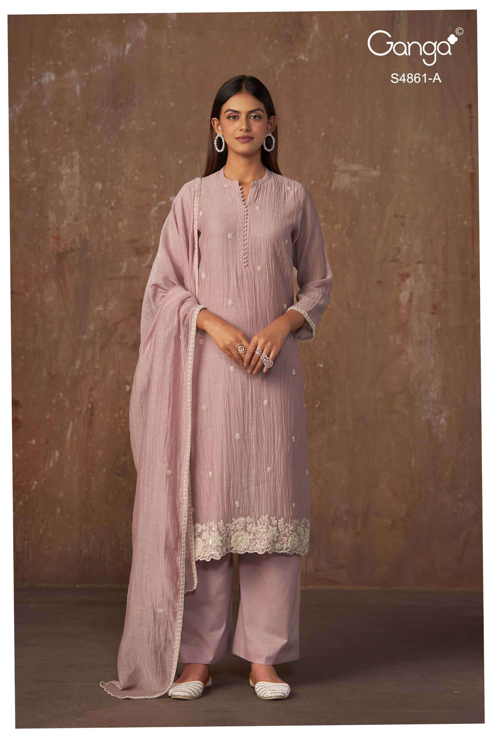 Ganga Fashion Kalyani 4861 Premium Banarasi Mul Embroidered Dress Material
