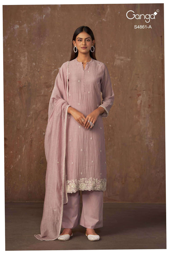 Ganga Fashion Kalyani 4861 Premium Banarasi Mul Embroidered Dress Material
