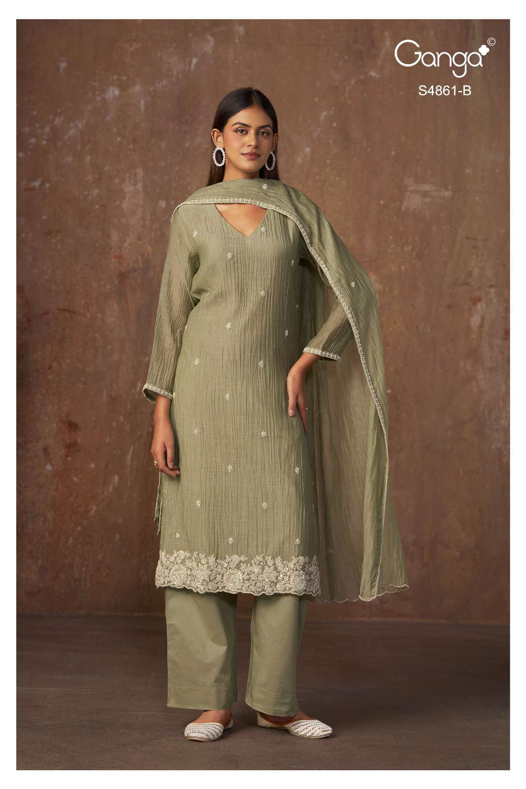 Ganga Fashion Kalyani 4861 Premium Banarasi Mul Embroidered Dress Material