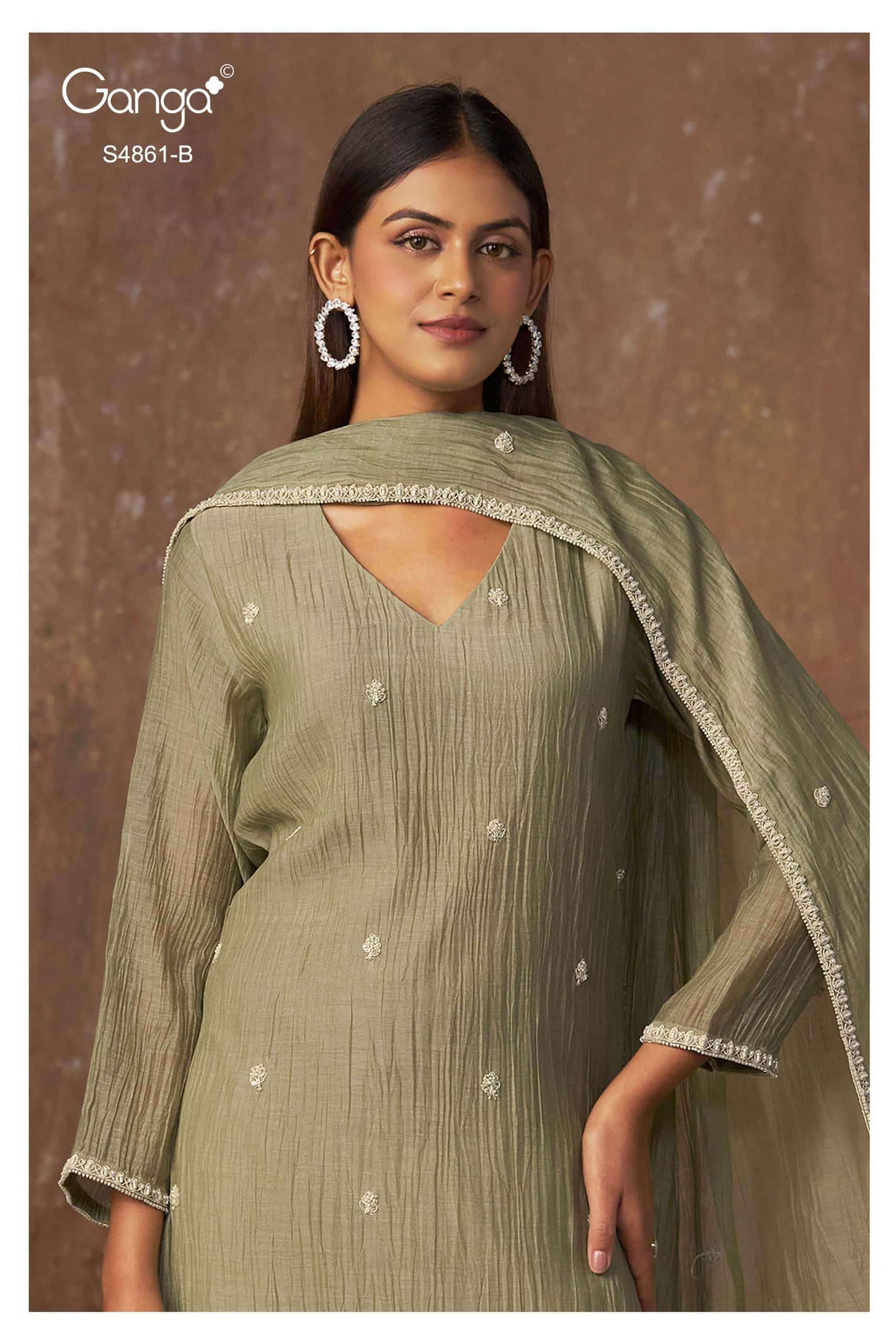 Ganga Fashion Kalyani 4861 Premium Banarasi Mul Embroidered Dress Material