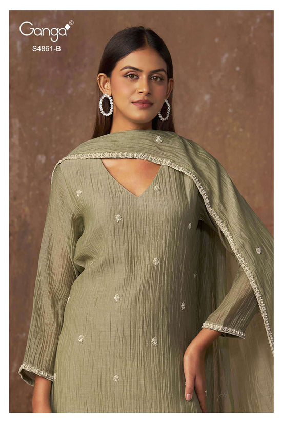 Ganga Fashion Kalyani 4861 Premium Banarasi Mul Embroidered Dress Material