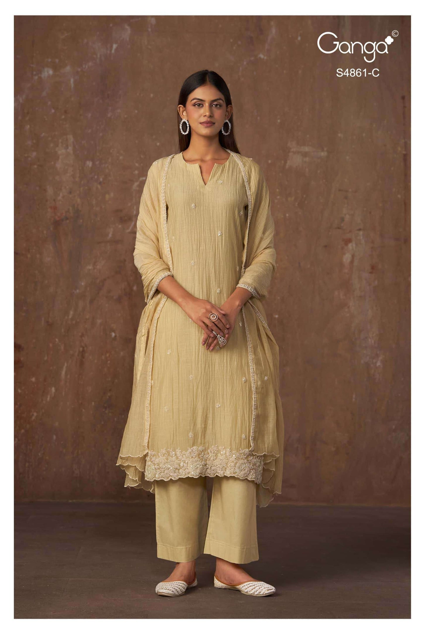 Ganga Fashion Kalyani 4861 Premium Banarasi Mul Embroidered Dress Material