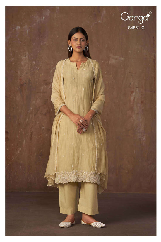 Ganga Fashion Kalyani 4861 Premium Banarasi Mul Embroidered Dress Material