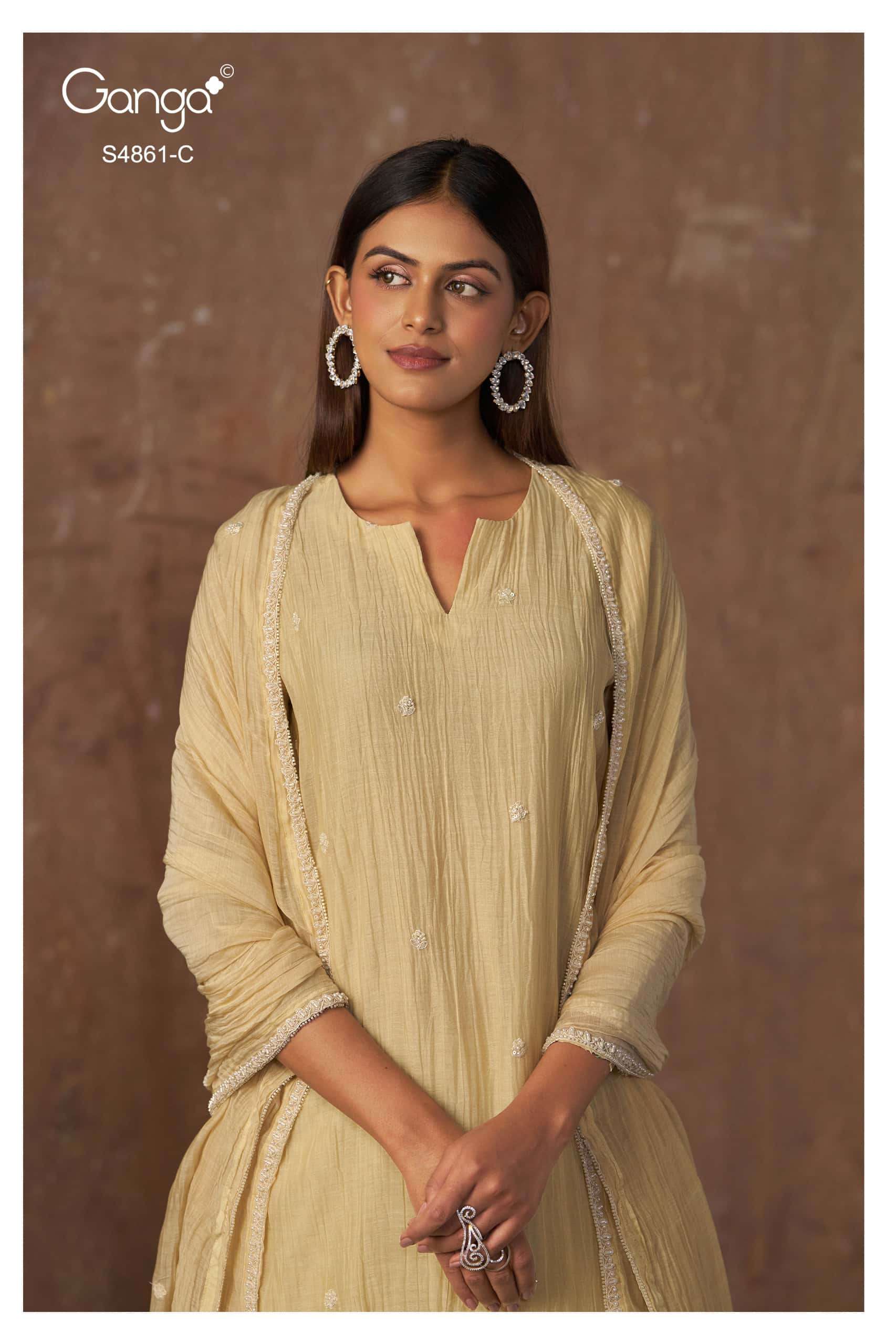Ganga Fashion Kalyani 4861 Premium Banarasi Mul Embroidered Dress Material