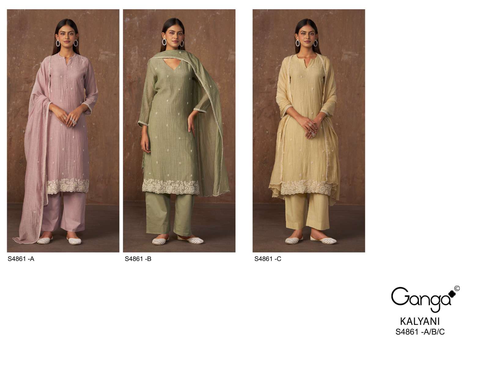 Ganga Fashion Kalyani 4861 Premium Banarasi Mul Embroidered Dress Material
