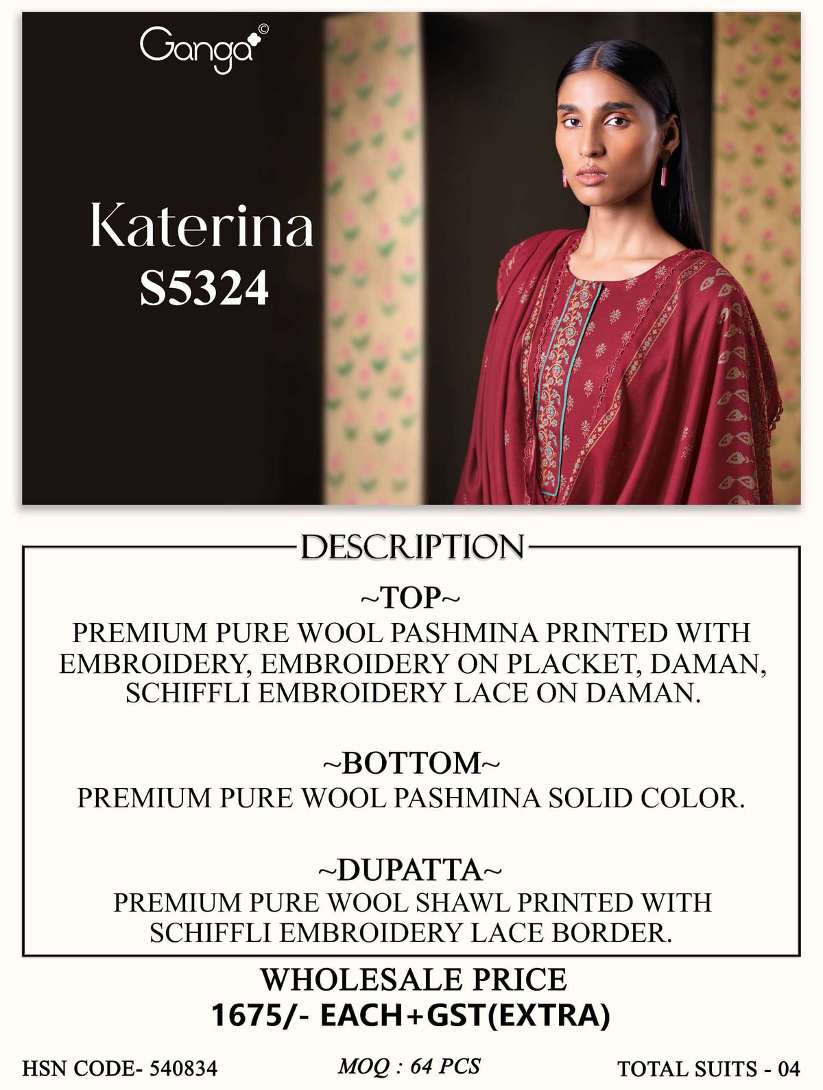 Ganga Fashion Katerina 5324 Pure Wool Pashmina Salwar Suit