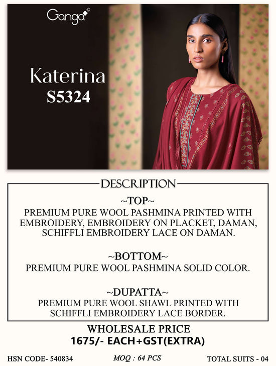 Ganga Fashion Katerina 5324 Pure Wool Pashmina Salwar Suit