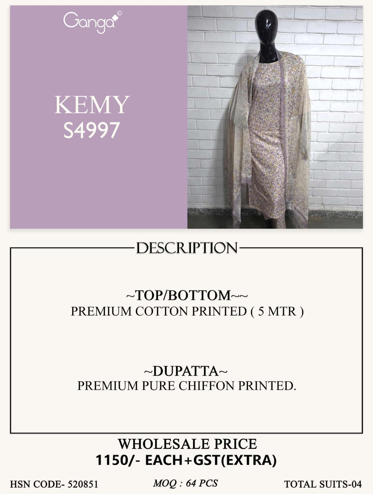 Ganga Fashion Kemy 4997 Cotton Dress Material - Amrah Wholesale