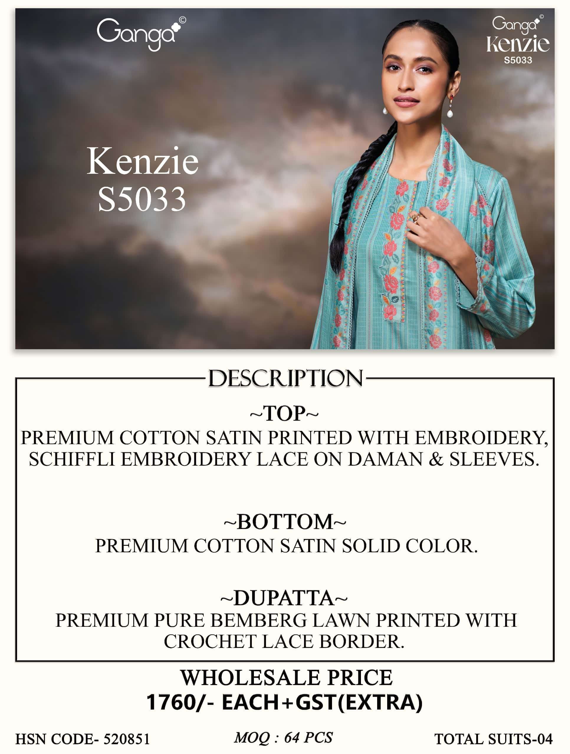 Ganga Fashion Kenzie 5033 Premium Cotton Satin Dress Material