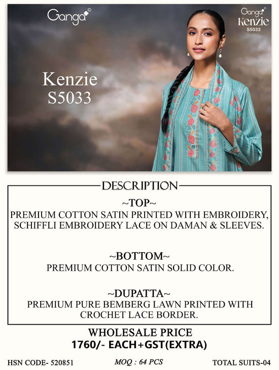 Ganga Fashion Kenzie 5033 Premium Cotton Satin Dress Material