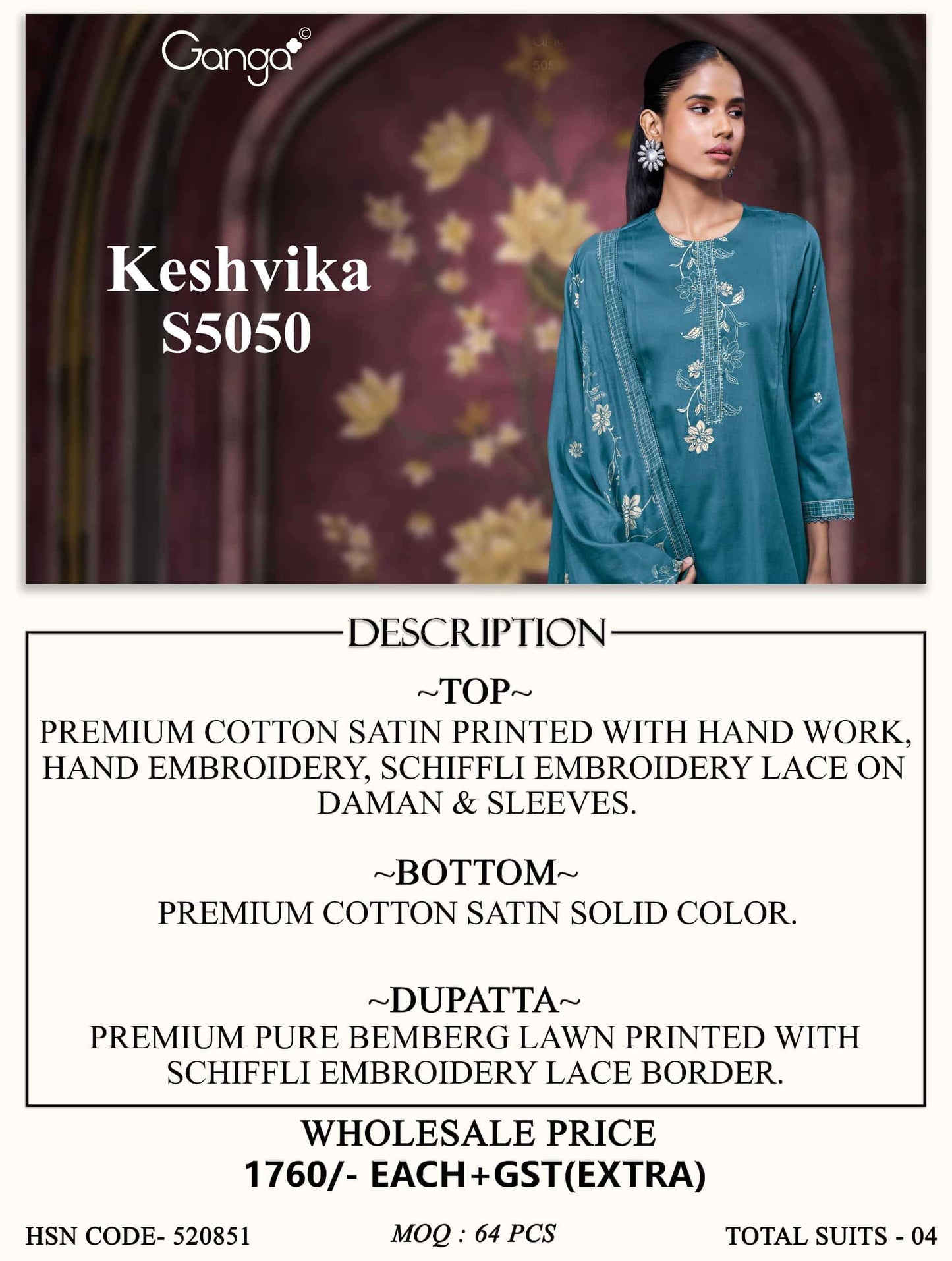 Ganga Fashion Keshvika 5050 Cotton Satin Dress Material