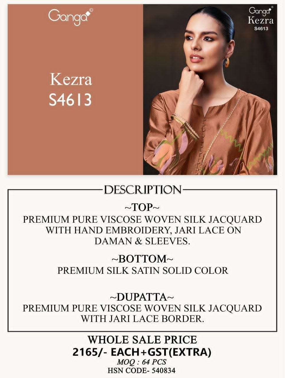 Ganga Fashion Kezra 4613 Pure Viscose Woven Silk Jacquard Designer Dress Material